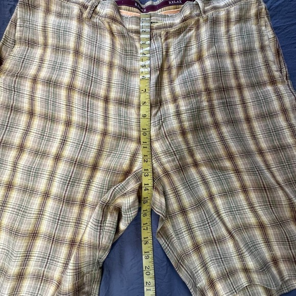 Vintage Tommy Bahama Gingham Pattern Tan/Green/Yellow Linen Bermuda Shorts-38 - Picture 8 of 10